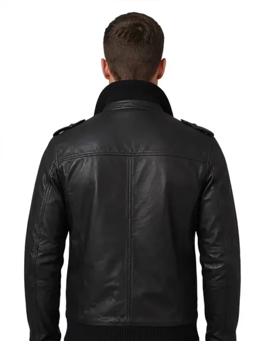 Mens Black Faux Leather Jacket Back
