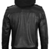 Mens Black Leather Jacket with Removable Hoodie Back