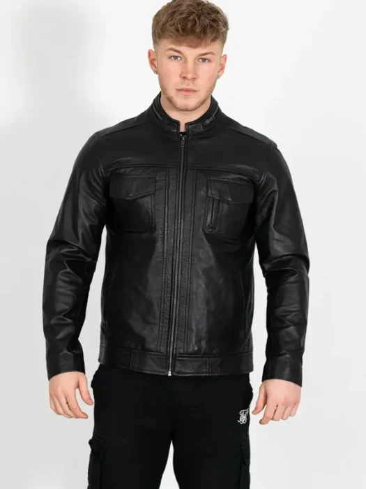 Mens Classic Casual Leather Jacket - Black