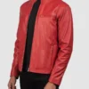 Mens Ionic Red Leather Biker Jacket