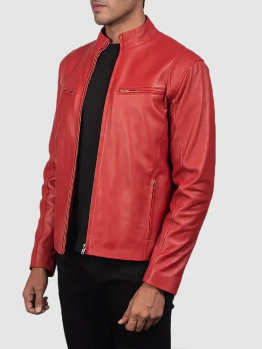 Mens Ionic Red Leather Biker Jacket