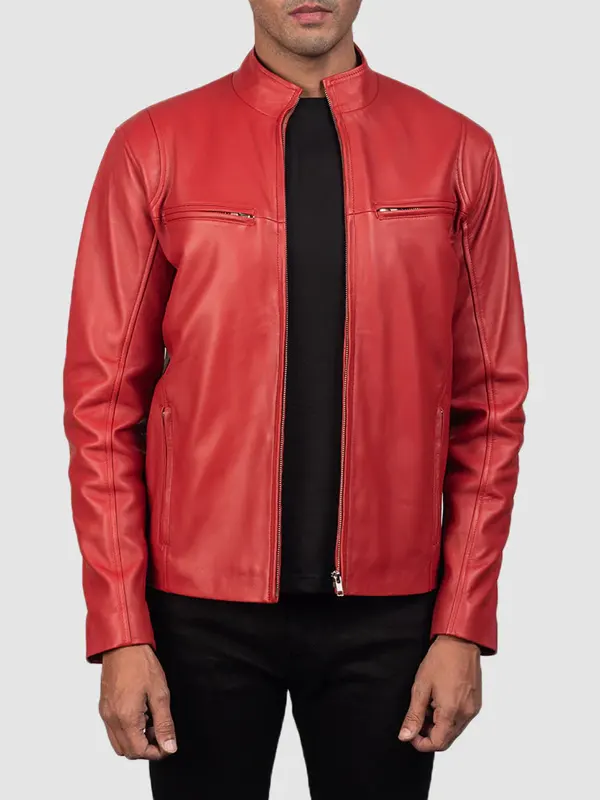 Men,s Ionic Red Leather Biker Jacket