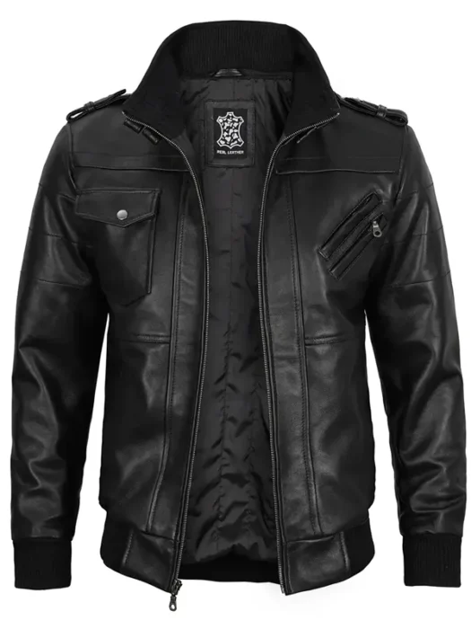 Mens Leather Jacket with Removable Hoodie