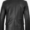 Mens Notch Lapel Two Button Black Leather Blazer Jacket Back