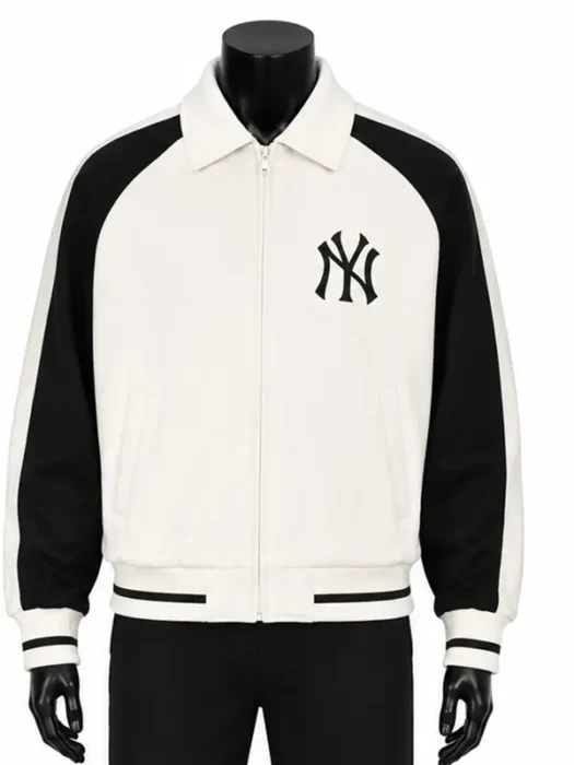 NY Yankees Blocking White And Black Varsity Jacket