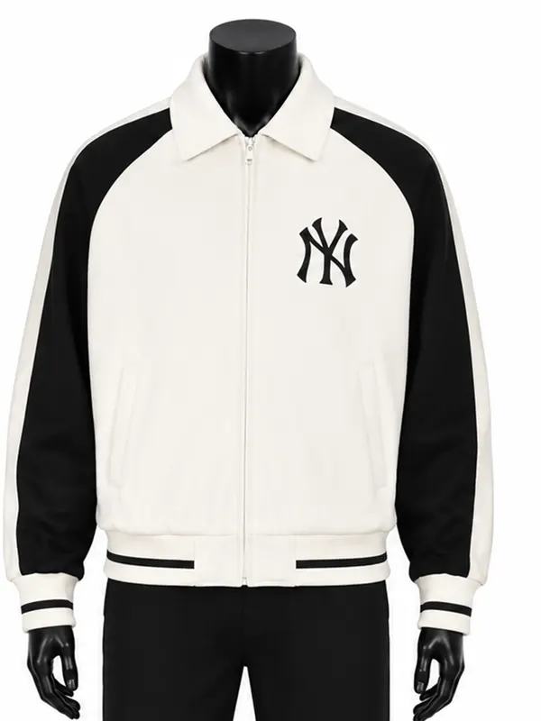 NY Yankees Blocking White And Black Varsity Jacket