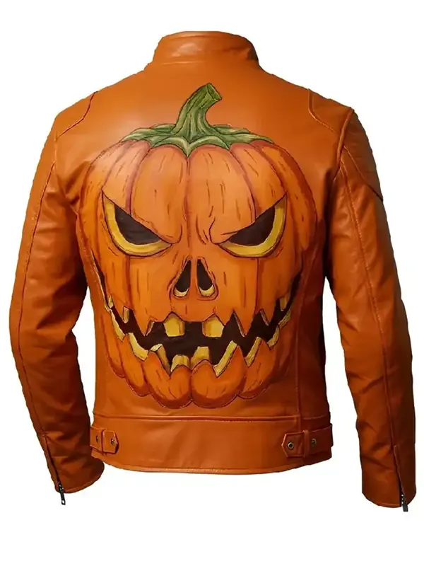 Pumpkin Orange Leather Jacket Back