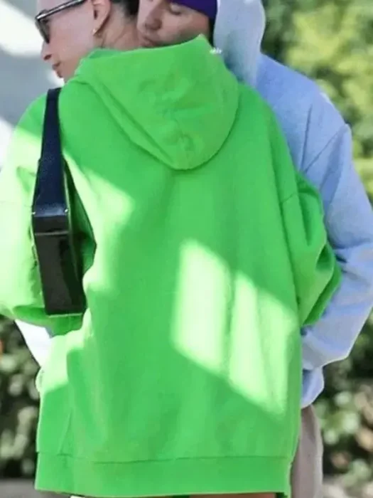 Street Style Hailey Bieber Green Hoodie Back