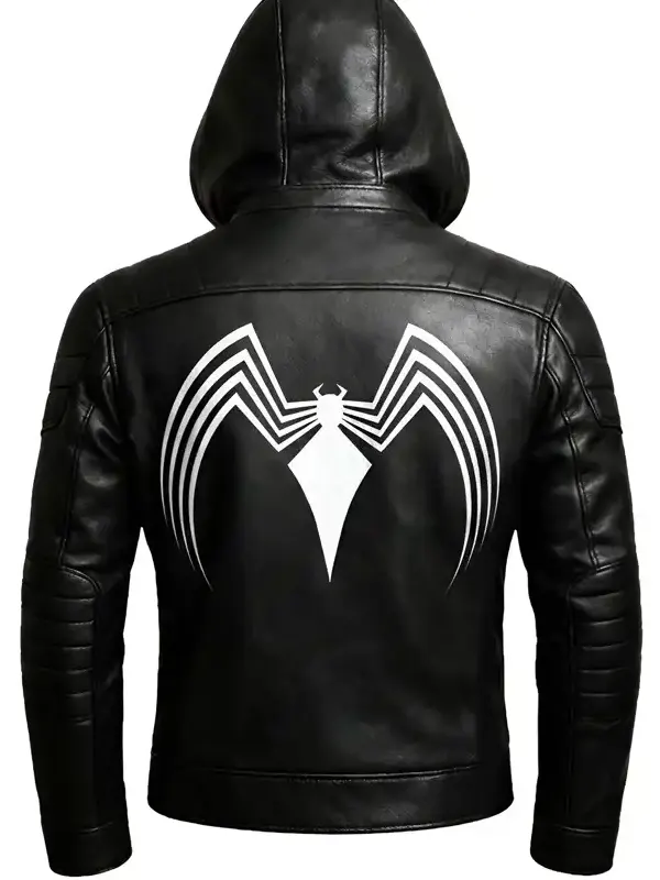 Venom Cosplay Hooded Black Superhero Leather Jacket Back