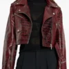 Womens Croc-Embossed Deep Burgundy Faux Jacket
