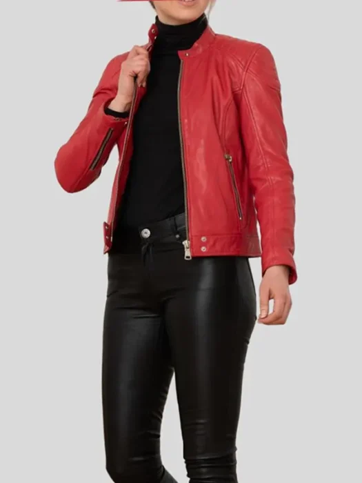 Women’s Red Biker Leather Jacket Oban