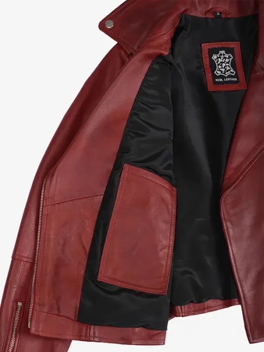 Womens Stylish Red Lambskin Biker Jacket