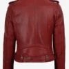 Womens Stylish Red Lambskin Leather Biker Jacket Back