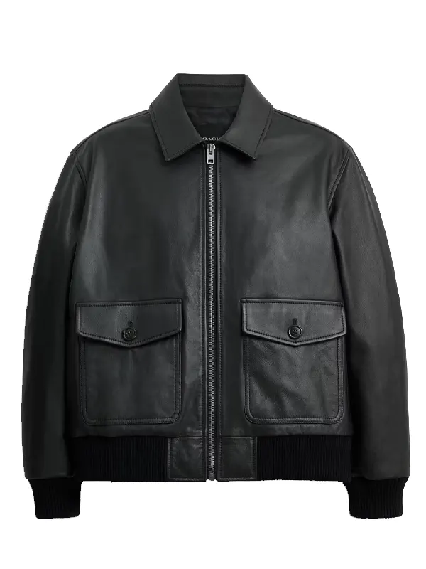 Black Leather Bomber Jacket