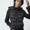 Black Leather Jacket with Hodded Collar
