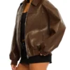 Brown Bomber Jacket Faux Leather