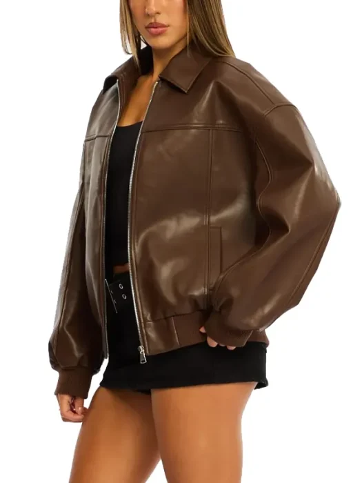 Brown Bomber Jacket Faux Leather