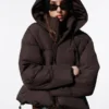 Brown Leather Jacket with Hodded Collar