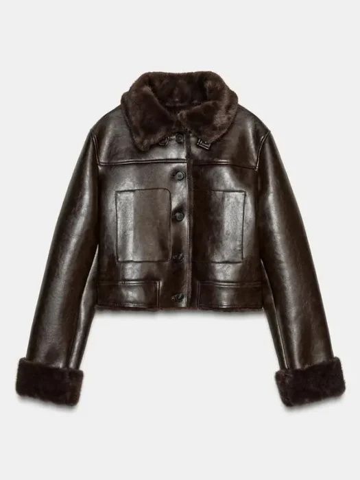 DOUBLE-FACED BROWN FAUX FUR JACKET
