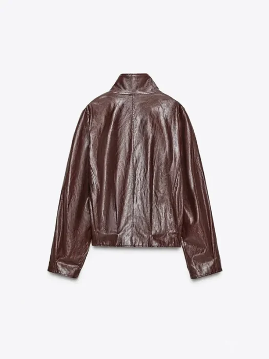 Dark Brown FAUX LEATHER JACKET
