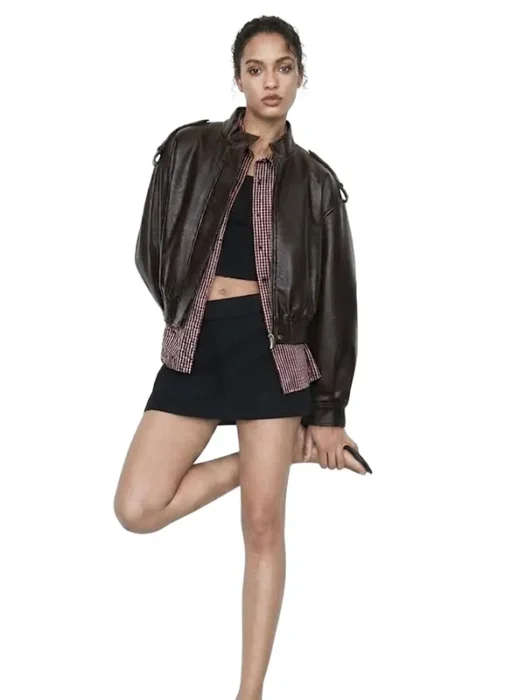 FAUX BROWN LEATHER JACKET