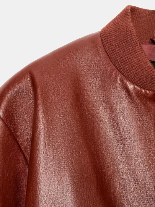 FAUX LEATHER BOMBER JACKET WITH SHOULDER PADS