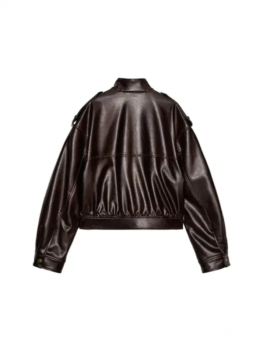 FAUX LEATHER JACKET WITH TABS BACK