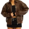 Faux Brown Bomber Leather Jacket