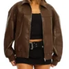 Faux Leather Brown Bomber Jacket