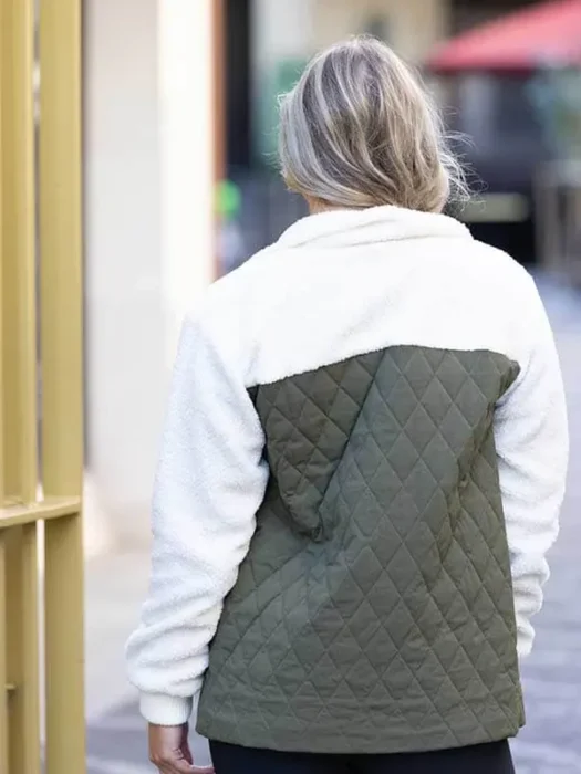 Finley Quilted Sherpa Jacket Khaki Back