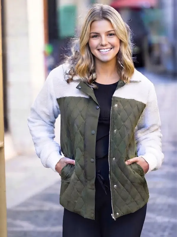 Finley Quilted Sherpa Khaki Jacket