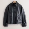 Funnel Neck Black Faux Leather Jacket