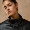 Funnel Neck Faux Leather Jacket