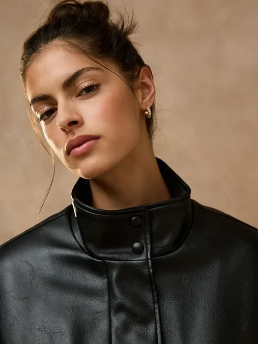 Funnel Neck Faux Leather Jacket