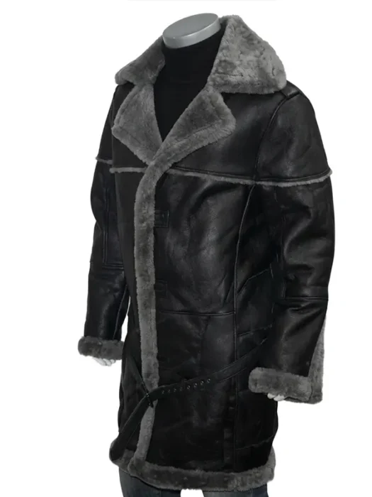 Josh Shearling Fur Lapel Collar Sheepskin Leather Coat