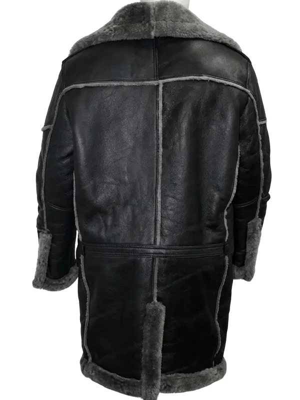 Josh Shearling Fur Lapel Collar Sheepskin Leather Coat Back