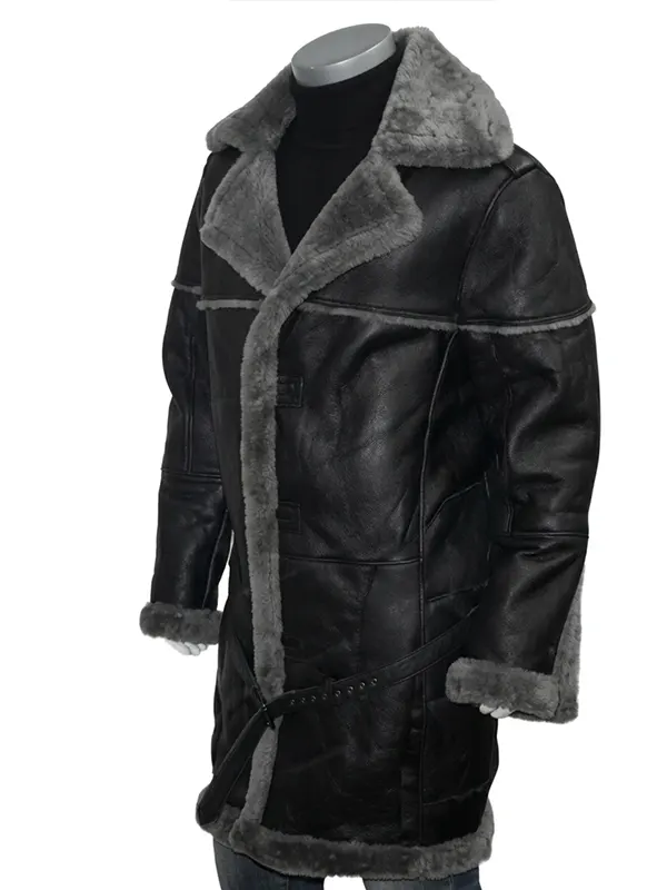Josh Shearling Fur Lapel Collar Sheepskin Leather Coat