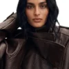 LEATHER EFFECT BIKER BROWN JACKET