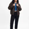 LEATHER EFFECT BIKER BROWN LEATHER JACKET