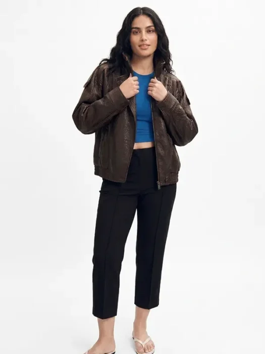 LEATHER EFFECT BIKER BROWN LEATHER JACKET