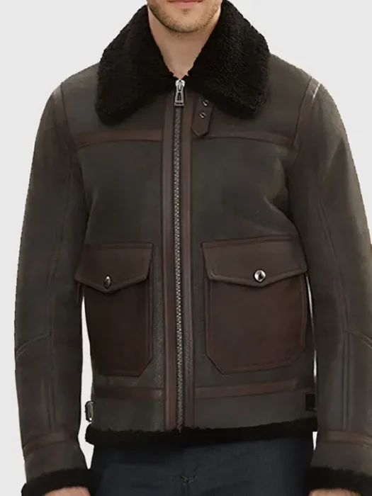 McGowan Brown G1 Bomber Leather Jacket With Fur Collar