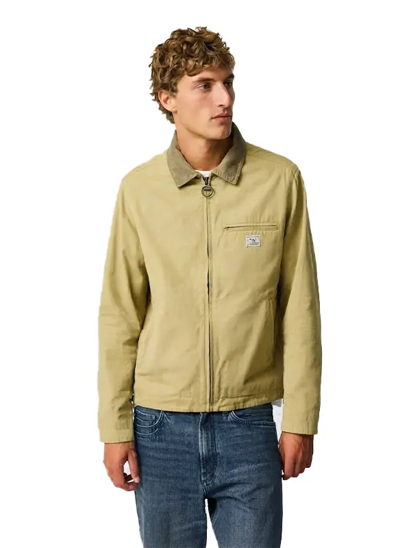 Mens Khaki Cotton Jacket with Corduroy Collar