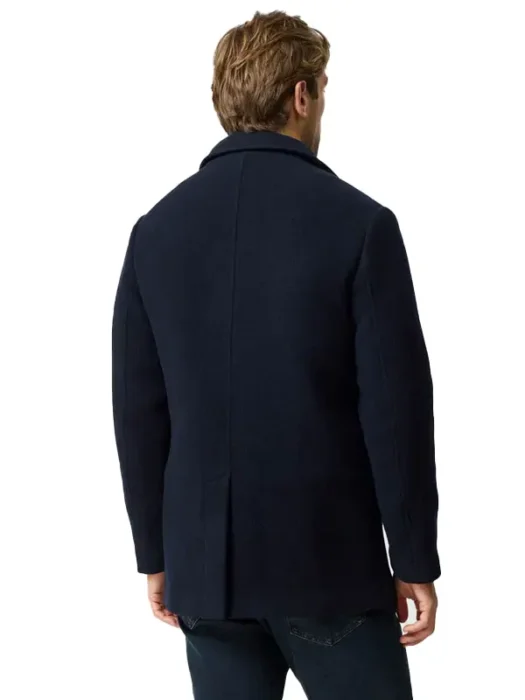 Mens Navy Blue Wool Coat Back
