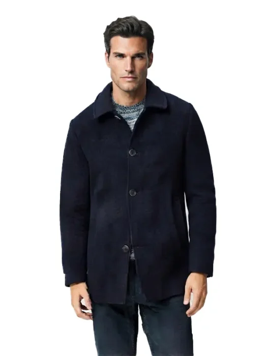 Mens Stylish Navy Blue Wool Coat