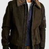 Mitchell Brown MA-1 Shearling Collar Bomber Leather Jacket