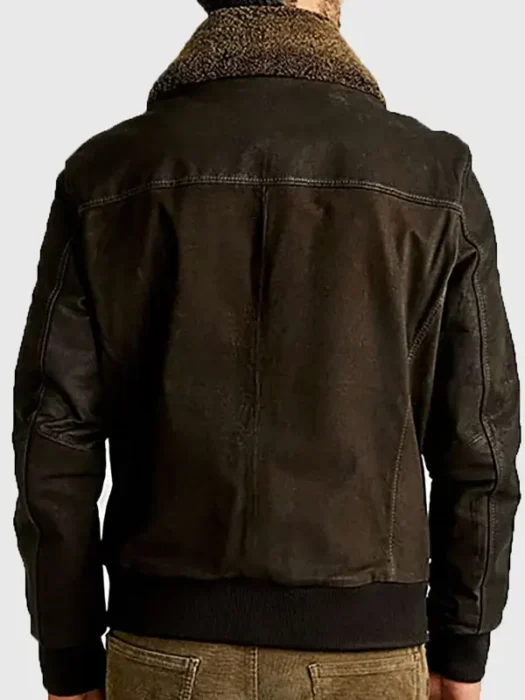 Mitchell Brown MA-1 Shearling Collar Bomber Leather Jacket Back