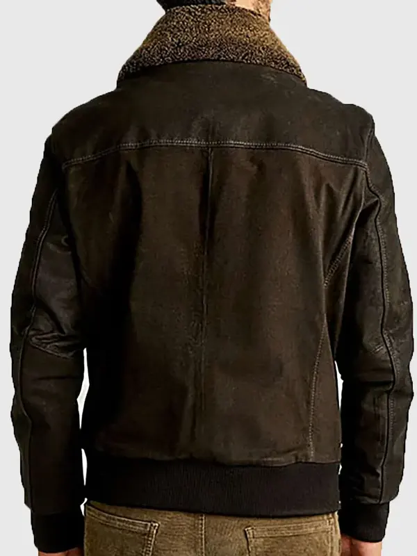 Mitchell Brown MA-1 Shearling Collar Bomber Leather Jacket Back