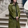 Only Murders in the Building S06 Selena Gomez Green Faux Leather Coat
