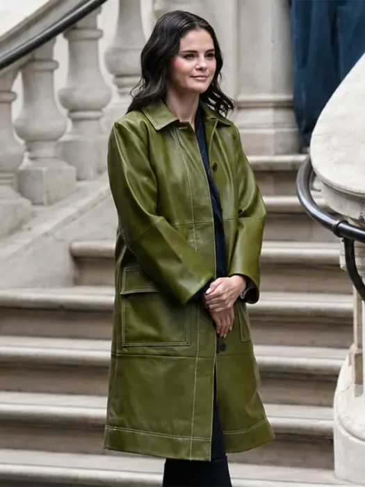 Only Murders in the Building S06 Selena Gomez Green Faux Leather Coat