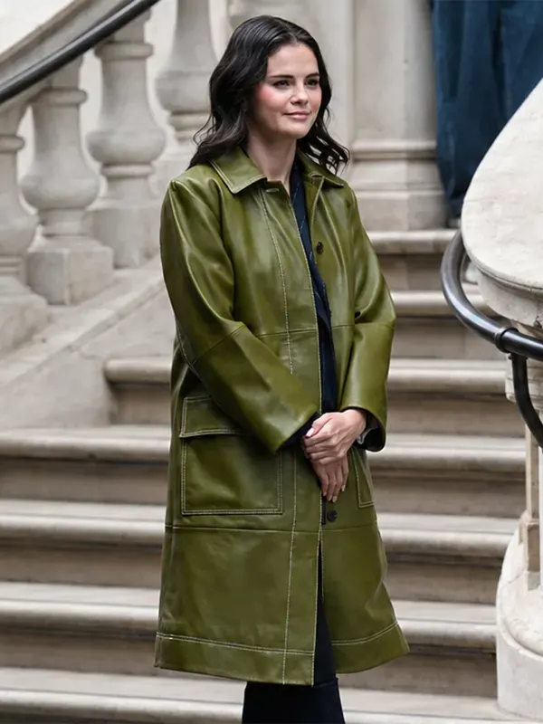 Only Murders in the Building S06 Selena Gomez Green Faux Leather Coat